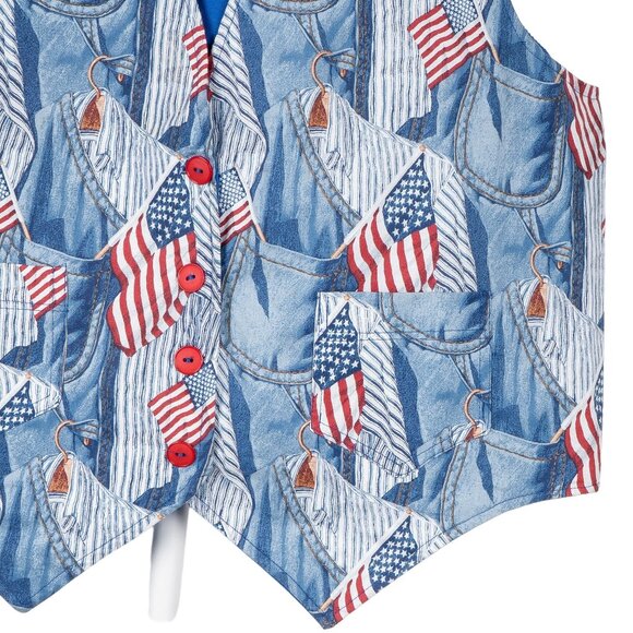 American Flag Homemade Vest XL Womans USA 4th of July Striped Pocket Shirts - Picture 3 of 7